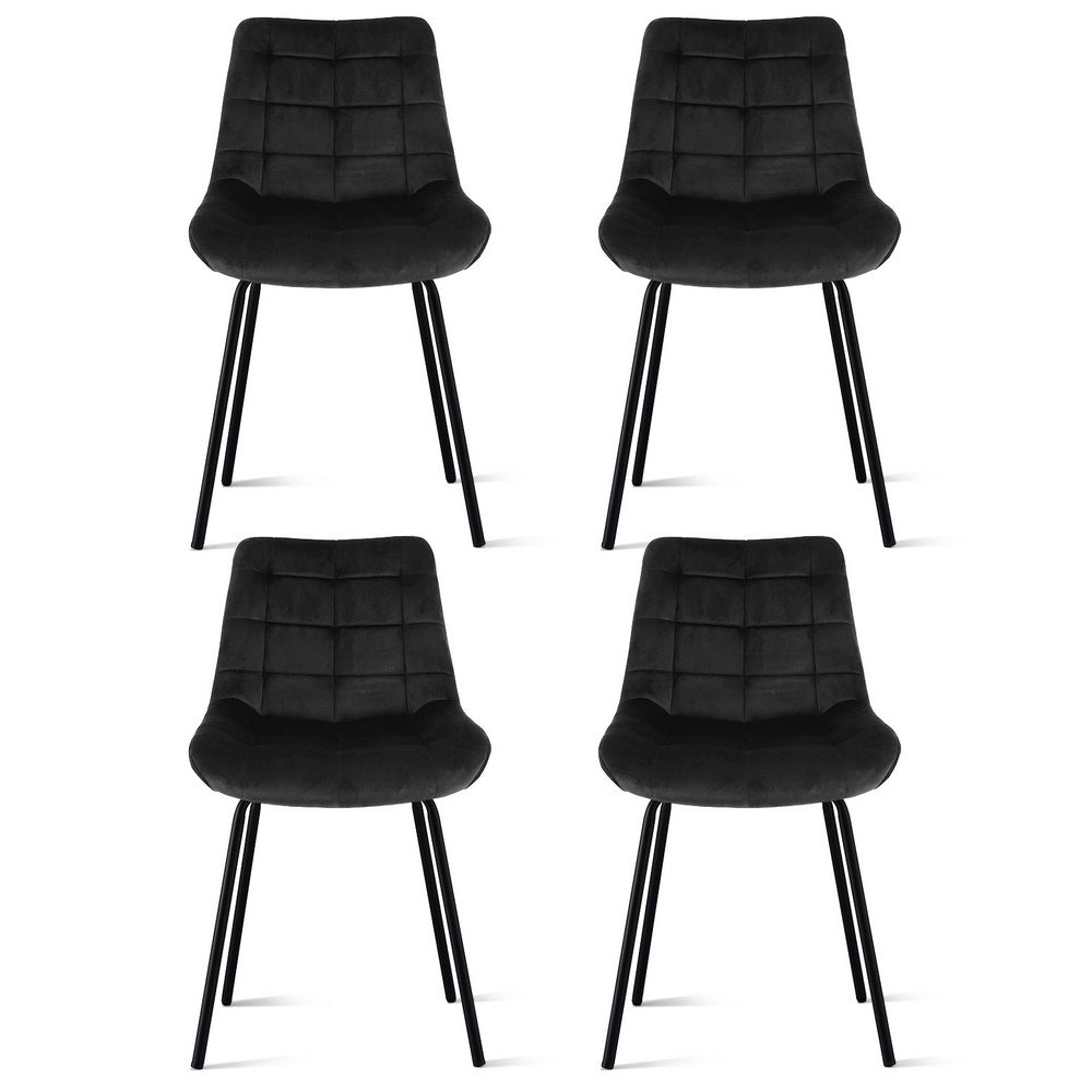 Artiss 4x Dining Chairs Velvet Tufted Kitchen Lounge Cafe Accent Chair Black