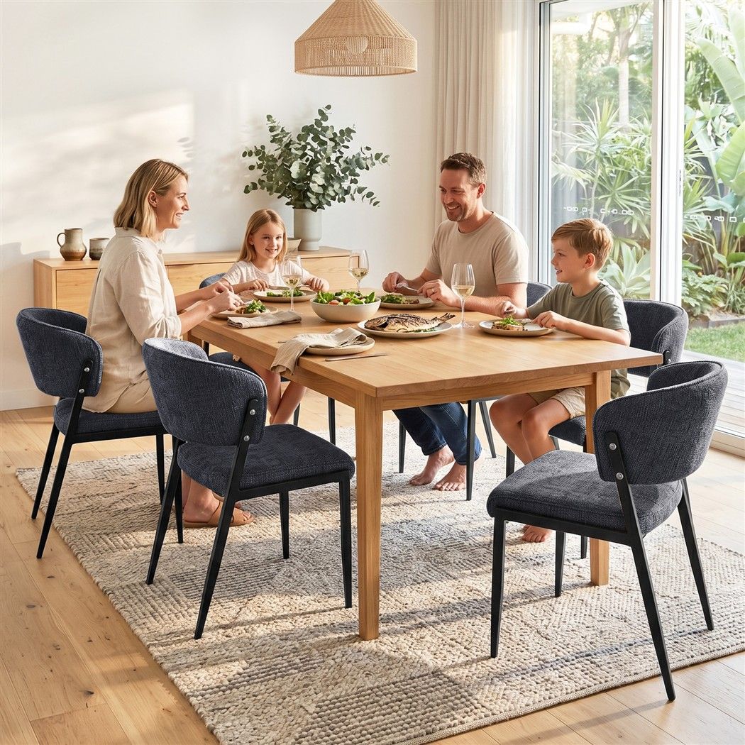 Artiss Dining Chairs Set of 6 Linen Fabric Soft Upholstered Chairs Charcoal