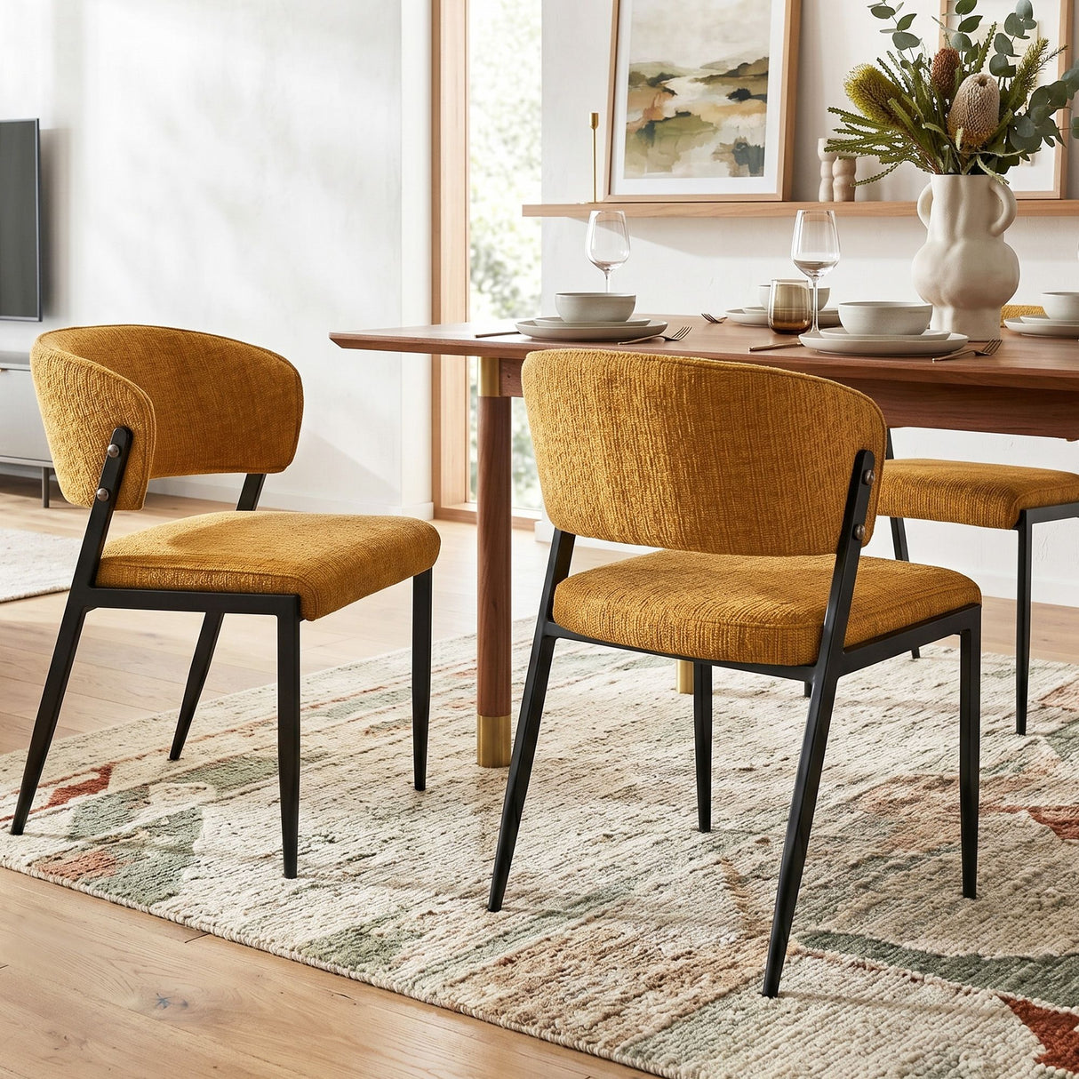 Artiss Dining Chairs Set of 2 Linen Fabric Soft Upholstered Chairs Mustard