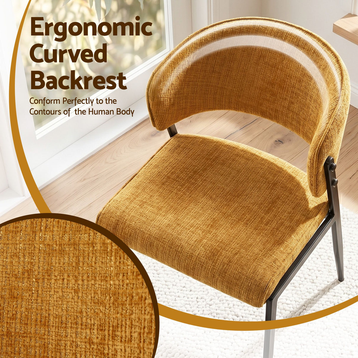Artiss Dining Chairs Set of 2 Linen Fabric Soft Upholstered Chairs Mustard