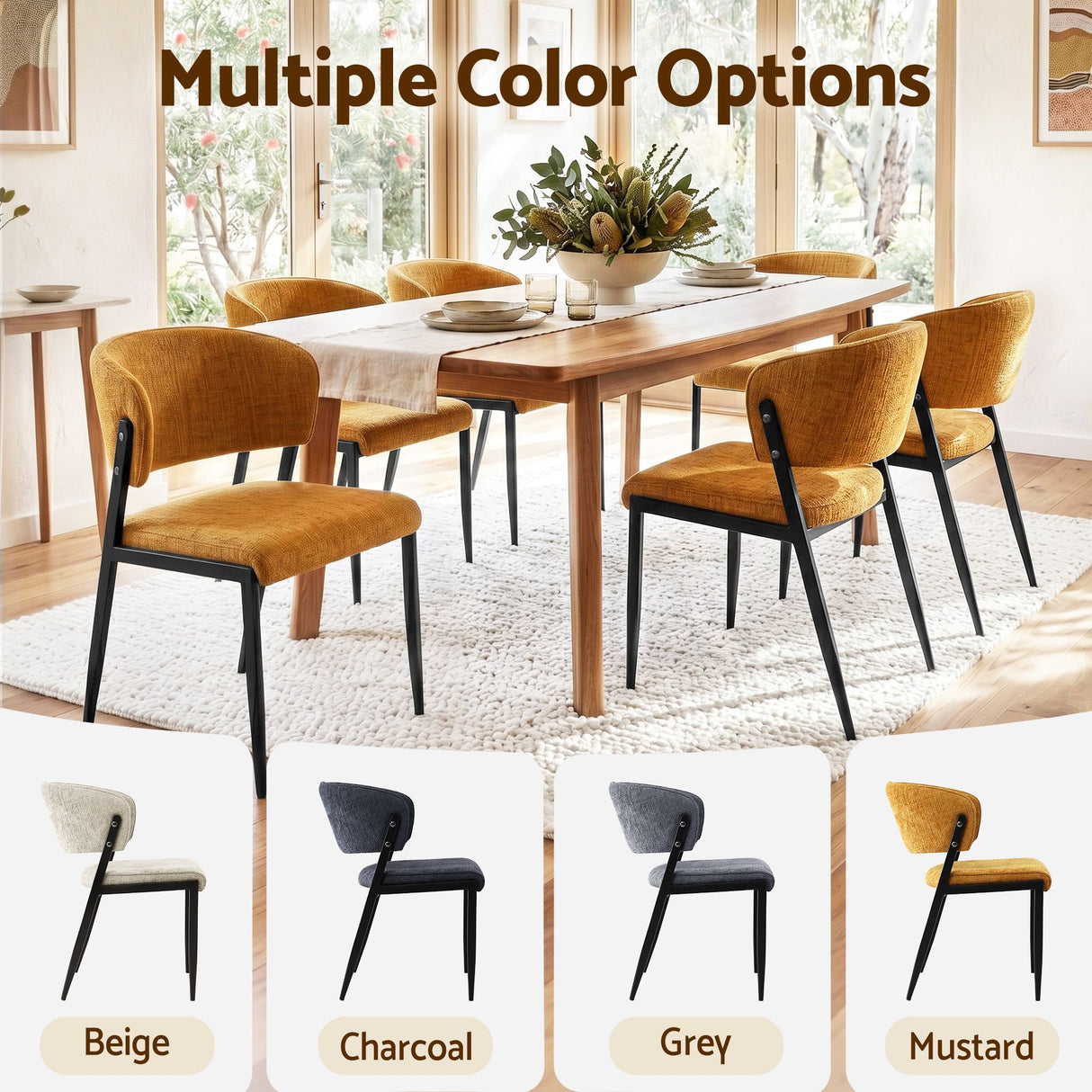 Artiss Dining Chairs Set of 6 Linen Fabric Soft Upholstered Chairs Mustard