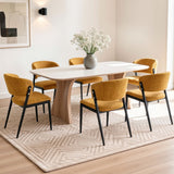 Artiss Dining Chairs Set of 6 Linen Fabric Soft Upholstered Chairs Mustard