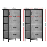 Artiss Set of 2 Chest of 4 Drawers Storage Dresser Tallboy Grey