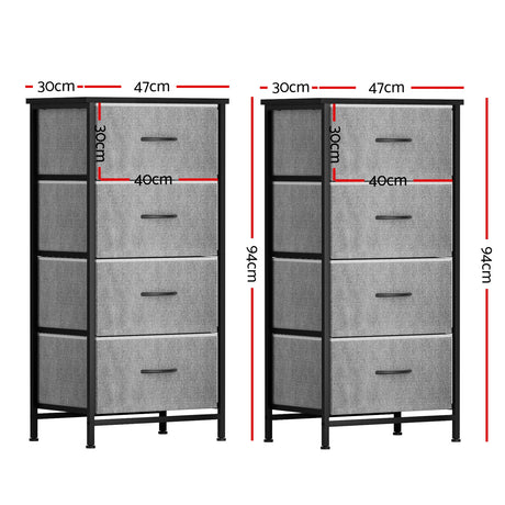 Artiss Set of 2 Chest of 4 Drawers Storage Dresser Tallboy Grey