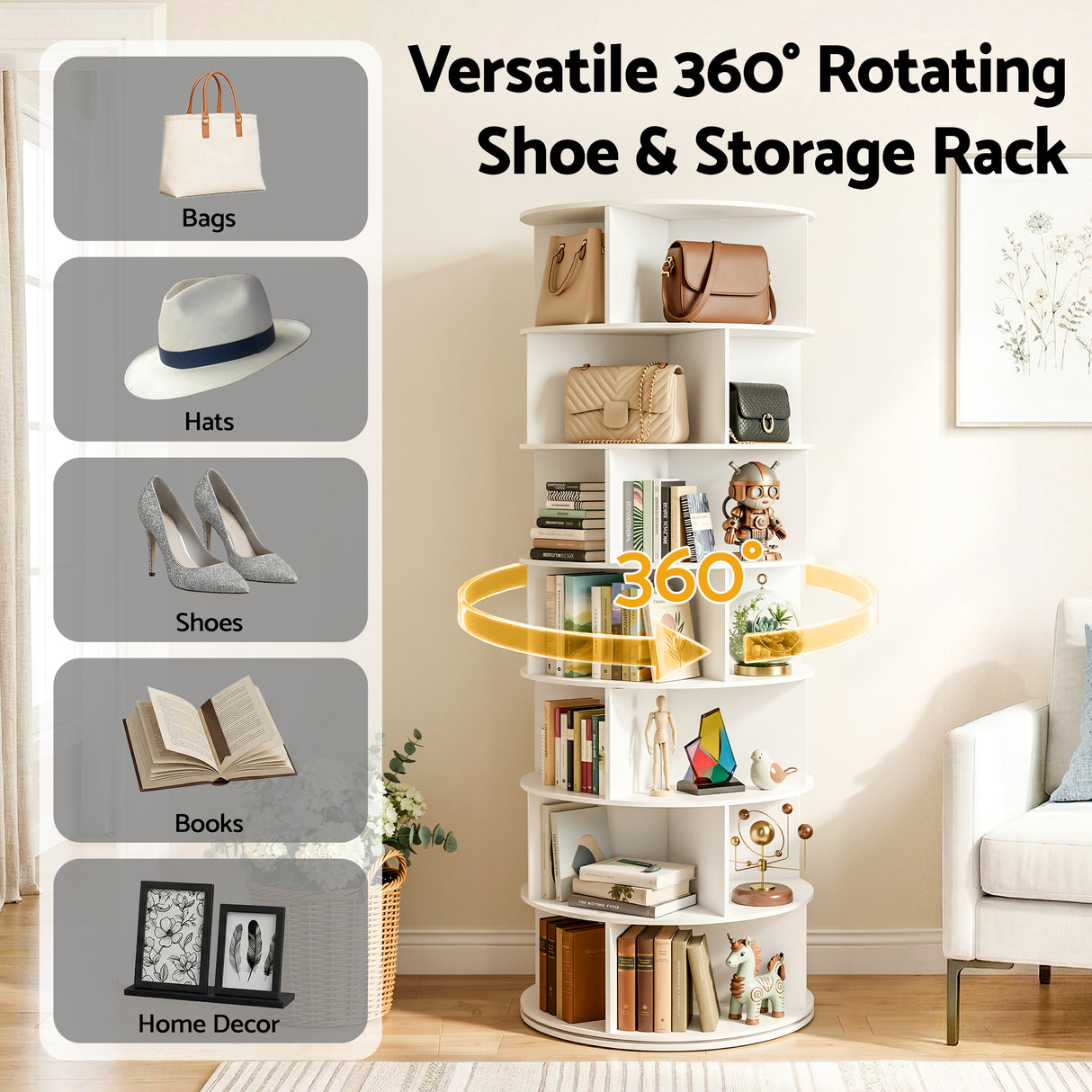Artiss 7 Tier 360° Rotating Shoe Rack Storage Display Shelf White
