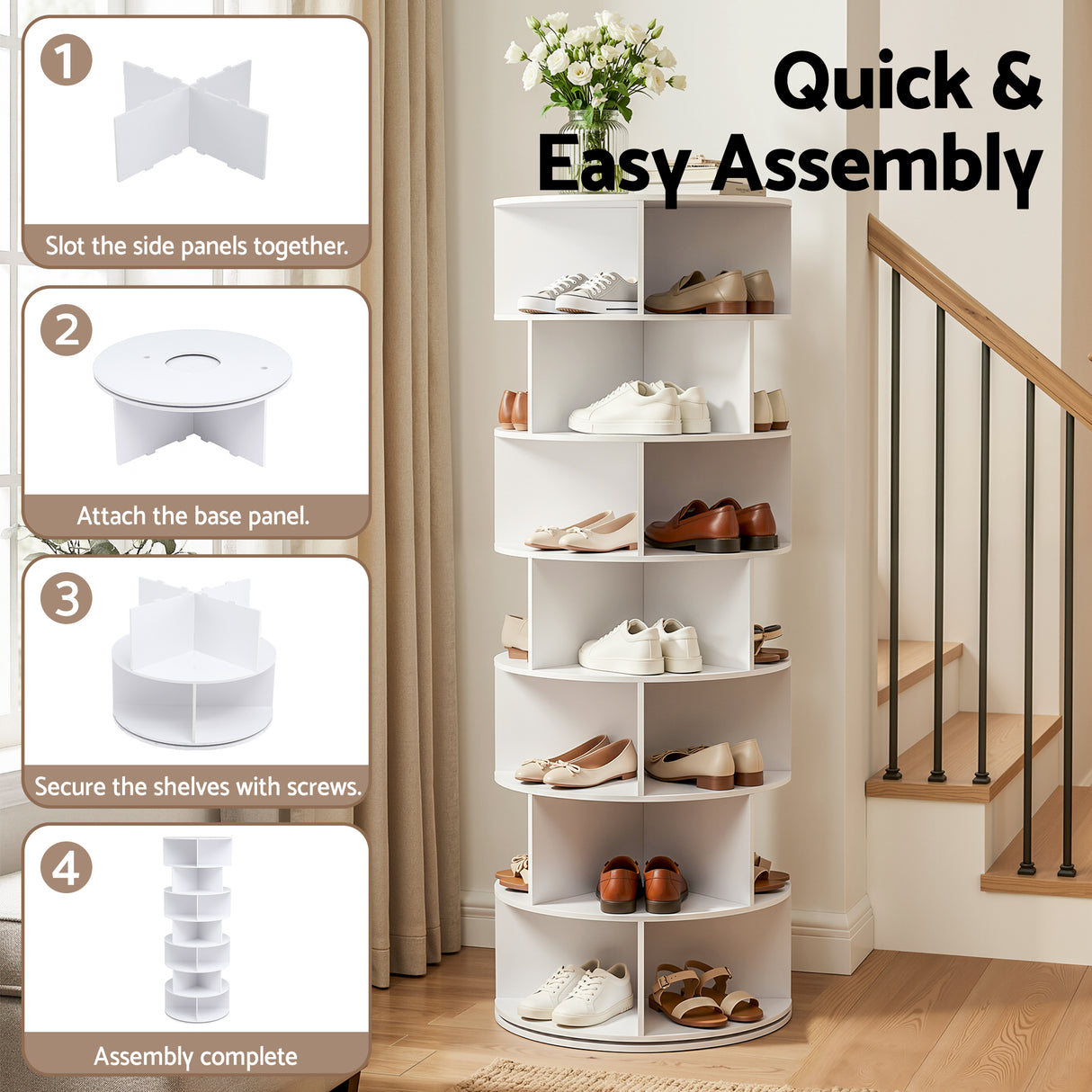Artiss 7 Tier 360° Rotating Shoe Rack Storage Display Shelf White