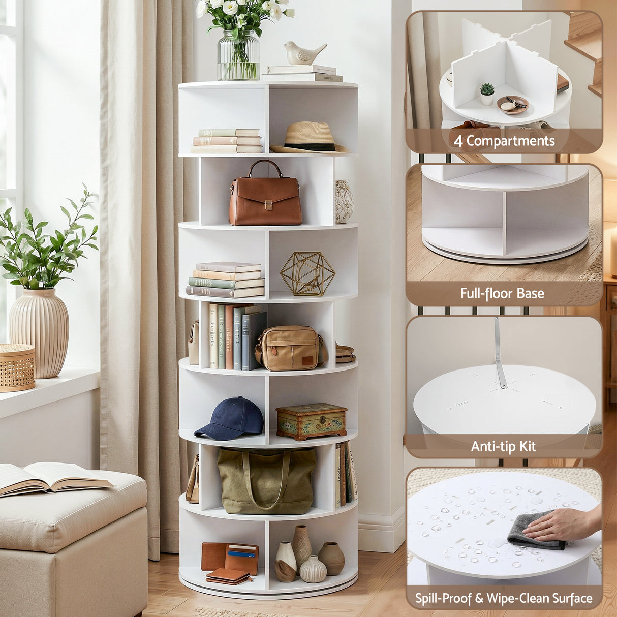 Artiss 7 Tier 360° Rotating Shoe Rack Storage Display Shelf White