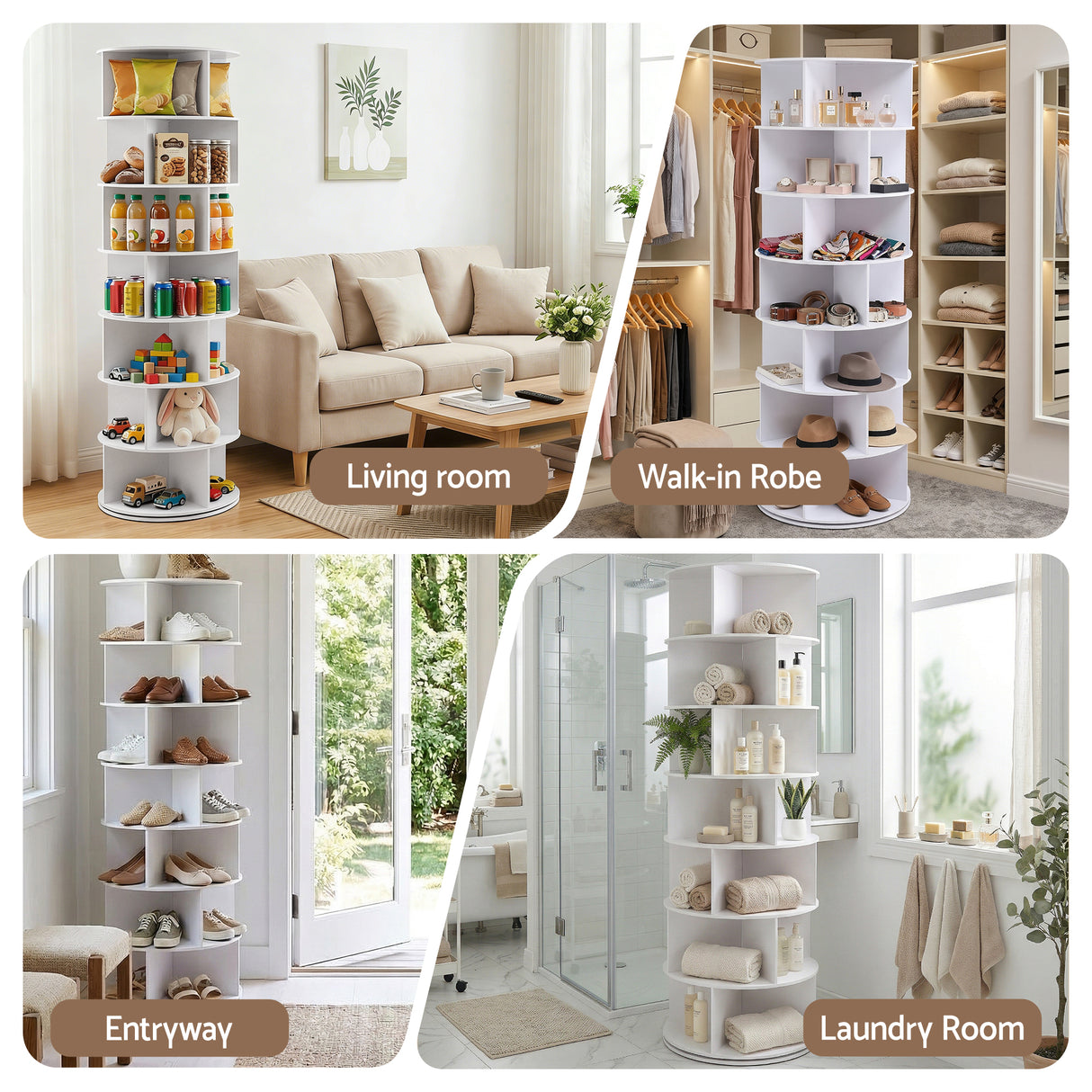 Artiss 7 Tier 360° Rotating Shoe Rack Storage Display Shelf White