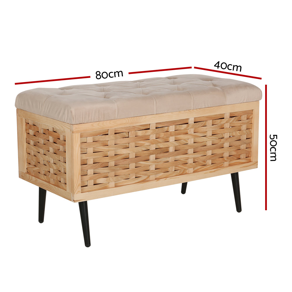 Storage Weaved Velvet Pine Ottoman Box 80cm