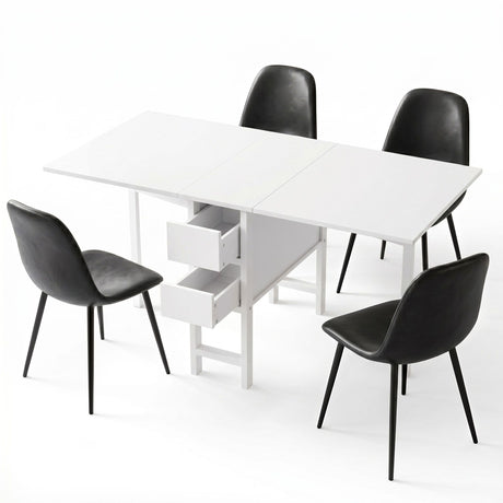 Artiss Dining Table and Chairs Set 5pcs Foldable with 2 Drawers Black and White