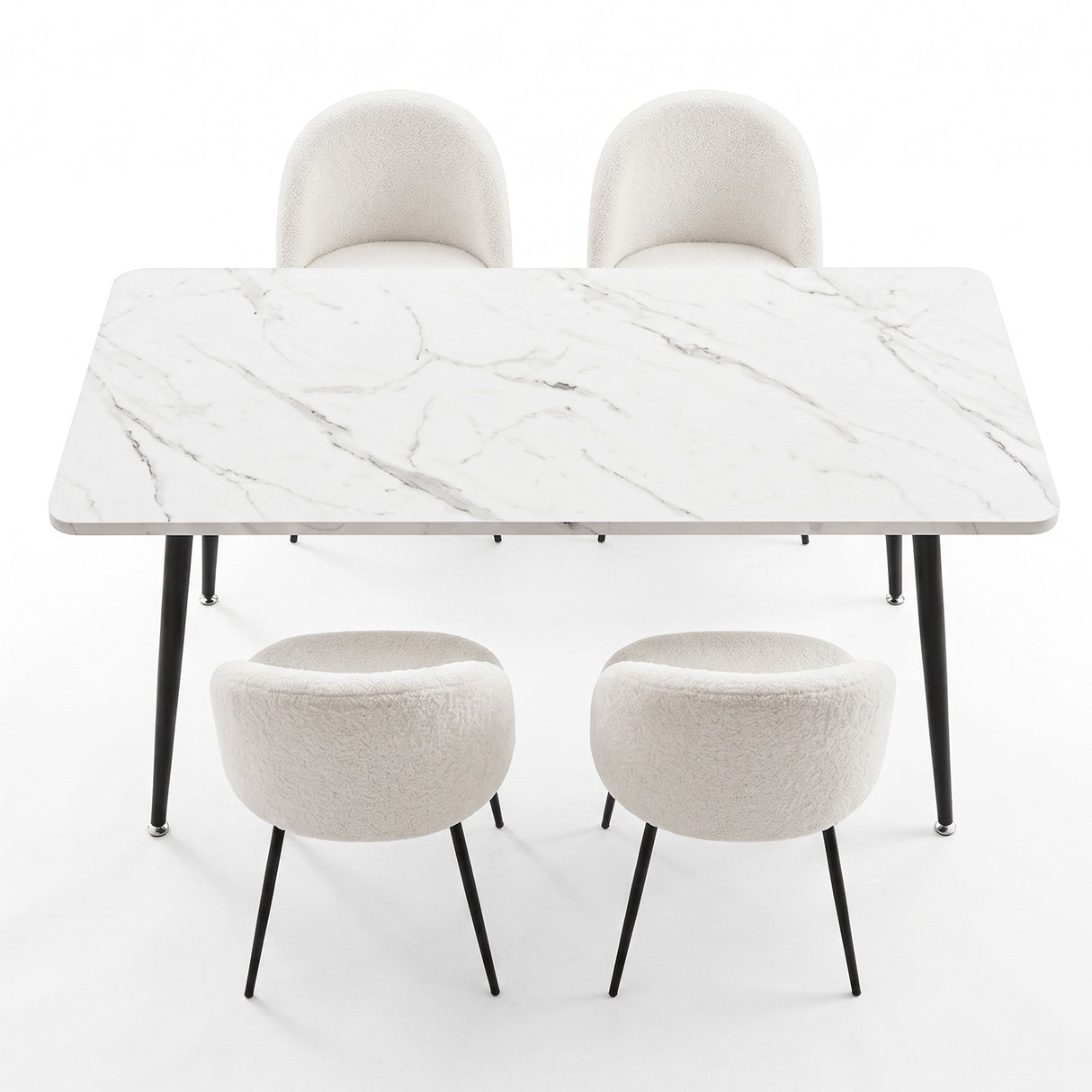 1 Artiss Dining Table and 4 Chairs Set White Marble Style