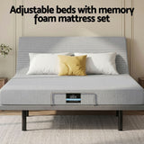 Artiss King Bed Frame and Giselle Bedding King Memory Foam Mattress Set, Electric Bed Base with Zero Gravity & 7 Zone Cooling Comfort for Back Pain Relief, Black & Grey, 15cm Thickness