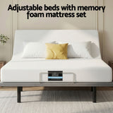 Artiss Queen size bed frame & Giselle Bedding Mattress Queen Combo, adjustable bed Base for Snoring Relief, Independent Head Foot Incline, Wireless Remote, Black,20cm Thickness