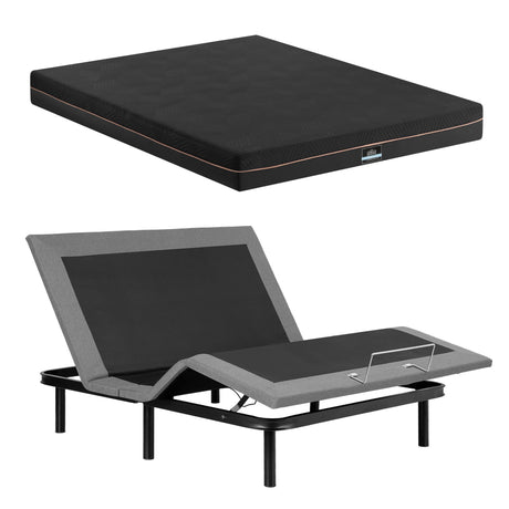 Artiss Double size bed frame with Giselle Bedding Double Mattress, adjustable bed Base Combo for Snoring Relief, Independent Head Foot Incline, Wireless Remote, Black,18cm Thickness