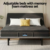 Artiss King size bed frame with Giselle Bedding King Mattress, adjustable bed Base Combo for Snoring Relief, Independent Head Foot Incline, Wireless Remote, Black,18cm Thickness