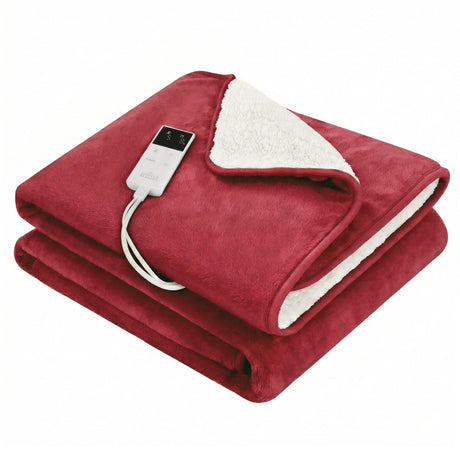 Giselle Electric Throw Rug Double Size 200x180cm Fleece Flannel Heated Blanket Burgundy