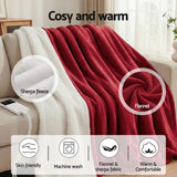 Giselle Electric Throw Rug Double Size 200x180cm Fleece Flannel Heated Blanket Burgundy