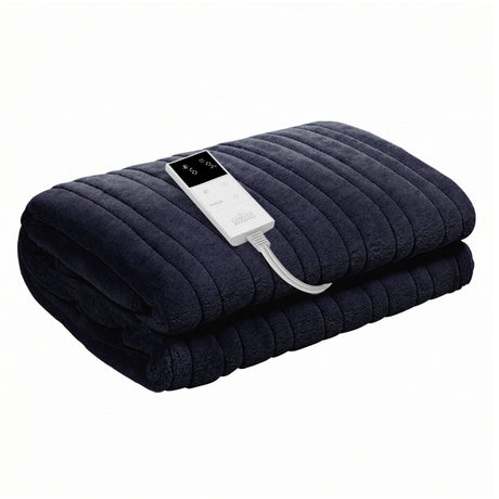 Giselle Electric Throw Rug Double Size 200x180cm Coral Fleece Heated Blanket Charcoal