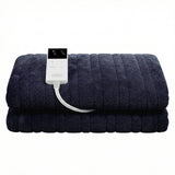 Giselle Electric Throw Rug Double Size 200x180cm Coral Fleece Heated Blanket Charcoal
