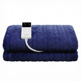 Giselle Electric Throw Rug Double Size 200x180cm Coral Fleece Heated Blanket Navy Blue
