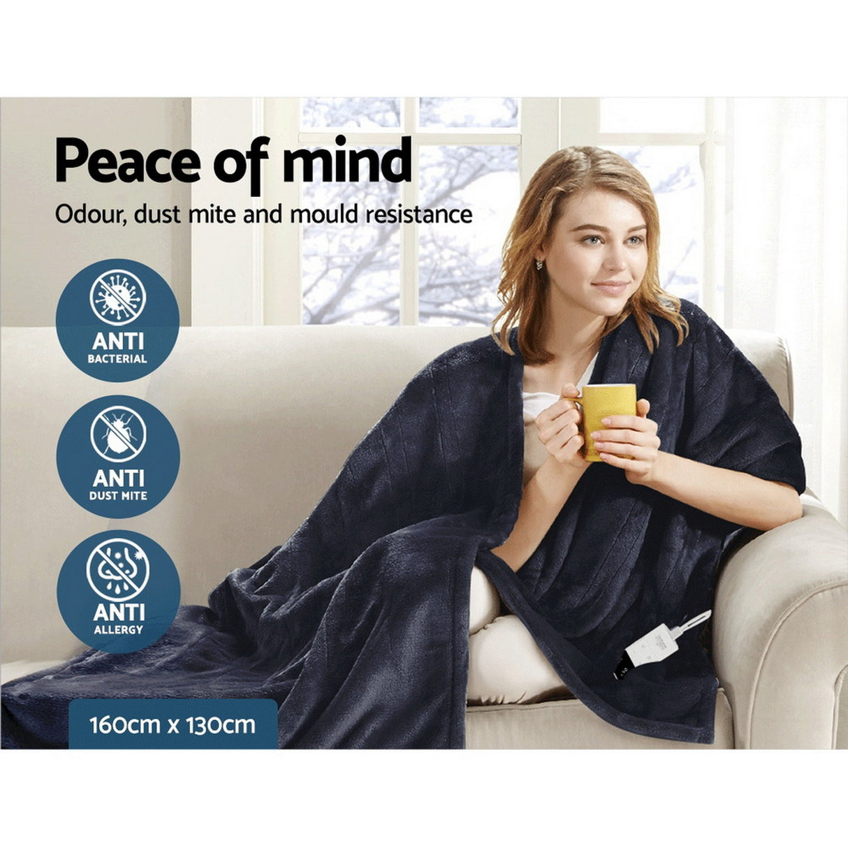 Giselle Bedding Heated Electric Throw Fleece Sunggle Blanket Washable Charcoal