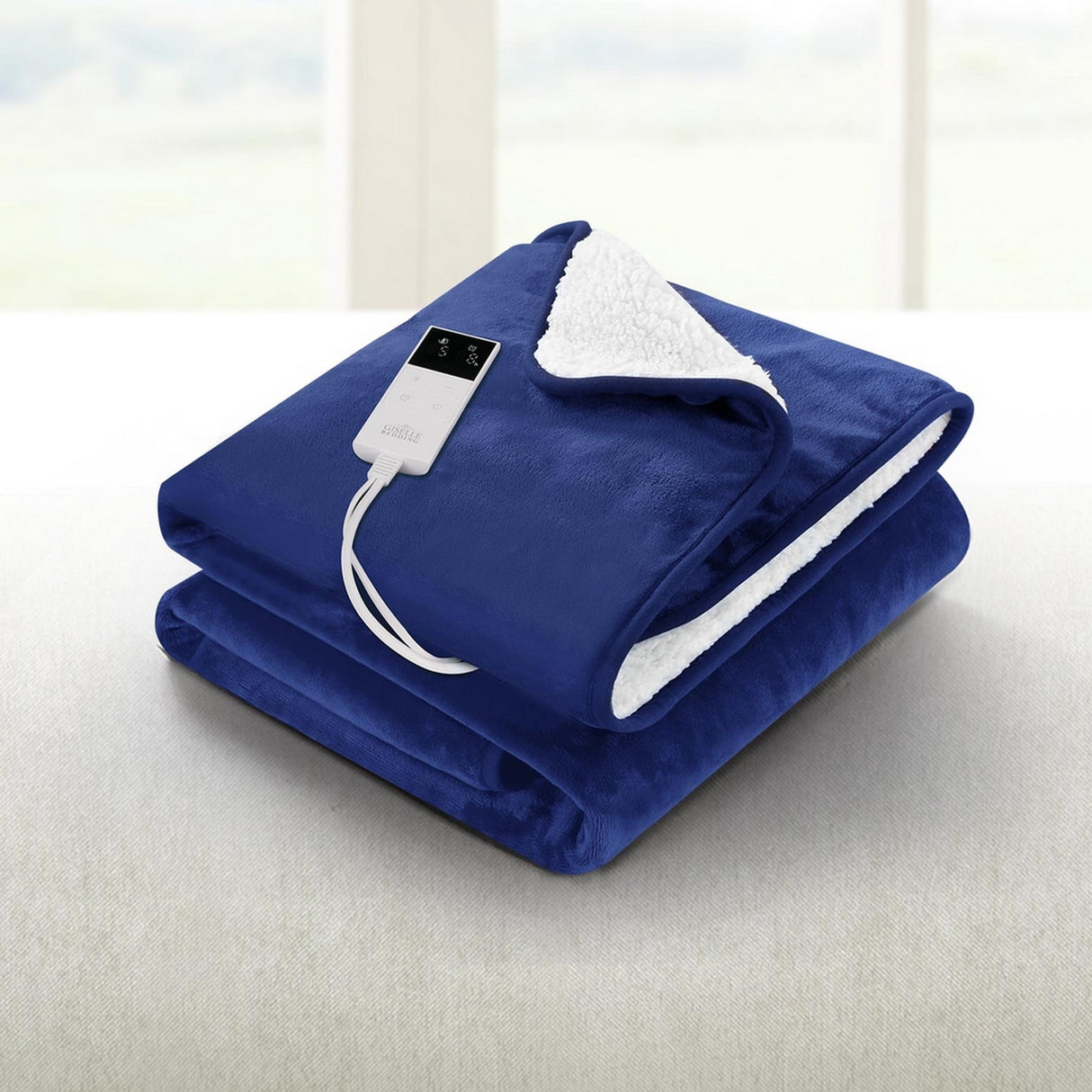 Giselle Electric Throw Heated Blanket Washable Snuggle Flannel Winter Navy