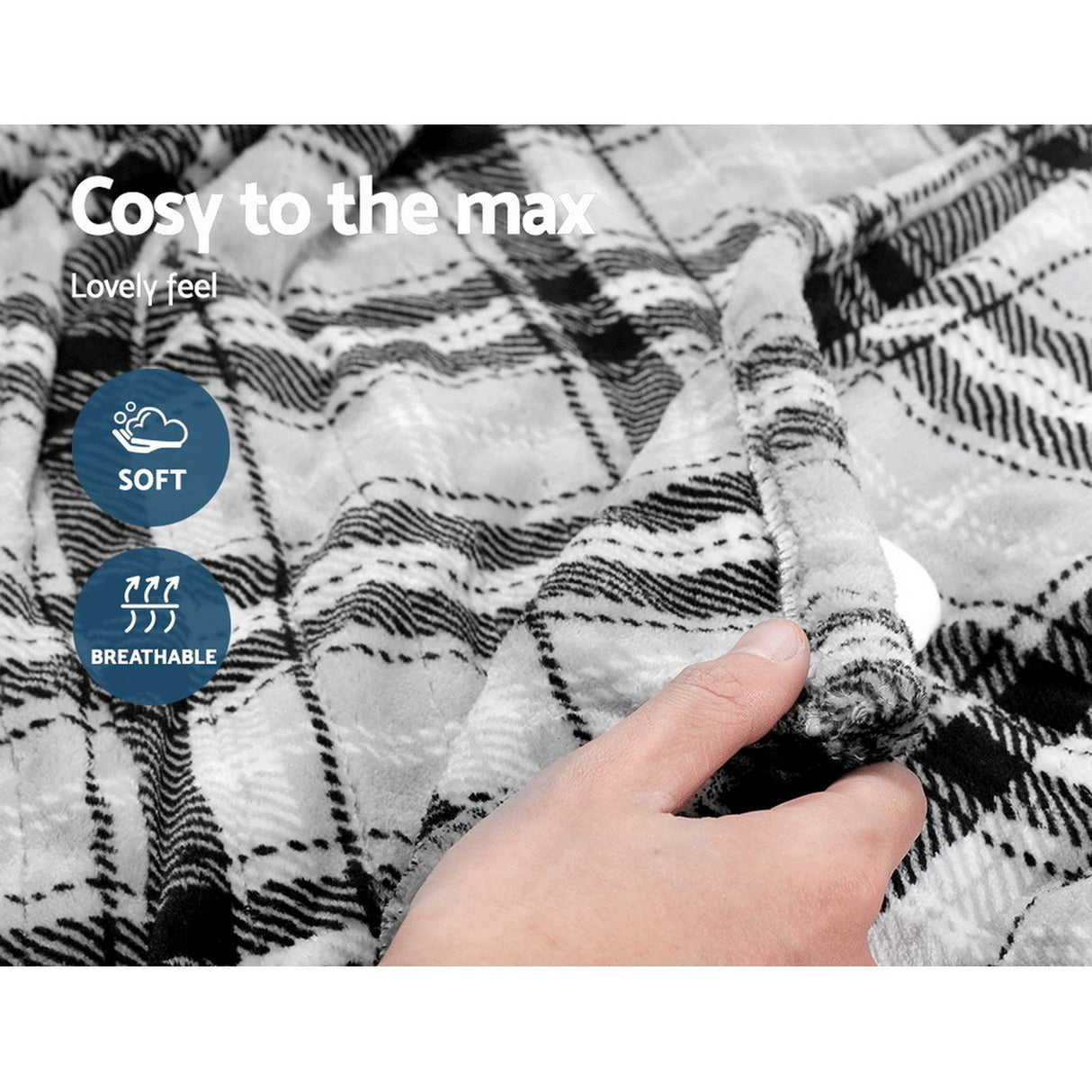 Giselle Bedding Electric Throw Flannel Snuggle Blanket Washable Heated Grey and White Checkered