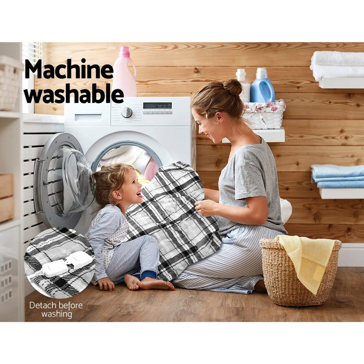 Giselle Bedding Electric Throw Flannel Snuggle Blanket Washable Heated Grey and White Checkered
