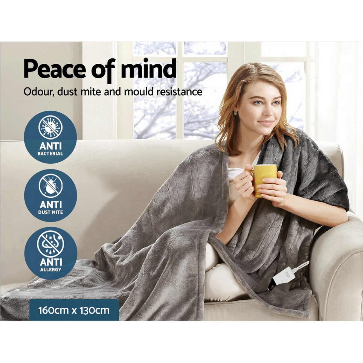 Giselle Bedding Heated Electric Throw Fleece Sunggle Blanket Washable Silver