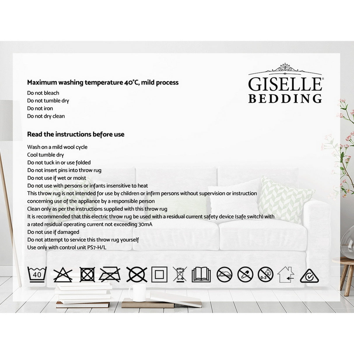 Giselle Bedding Heated Electric Throw Fleece Sunggle Blanket Washable Silver