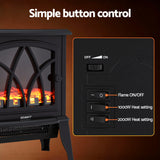 Devanti 2000W Electric Fireplace Heater Stove Freestanding 3D Flame Effect Indoor Space Heaters
