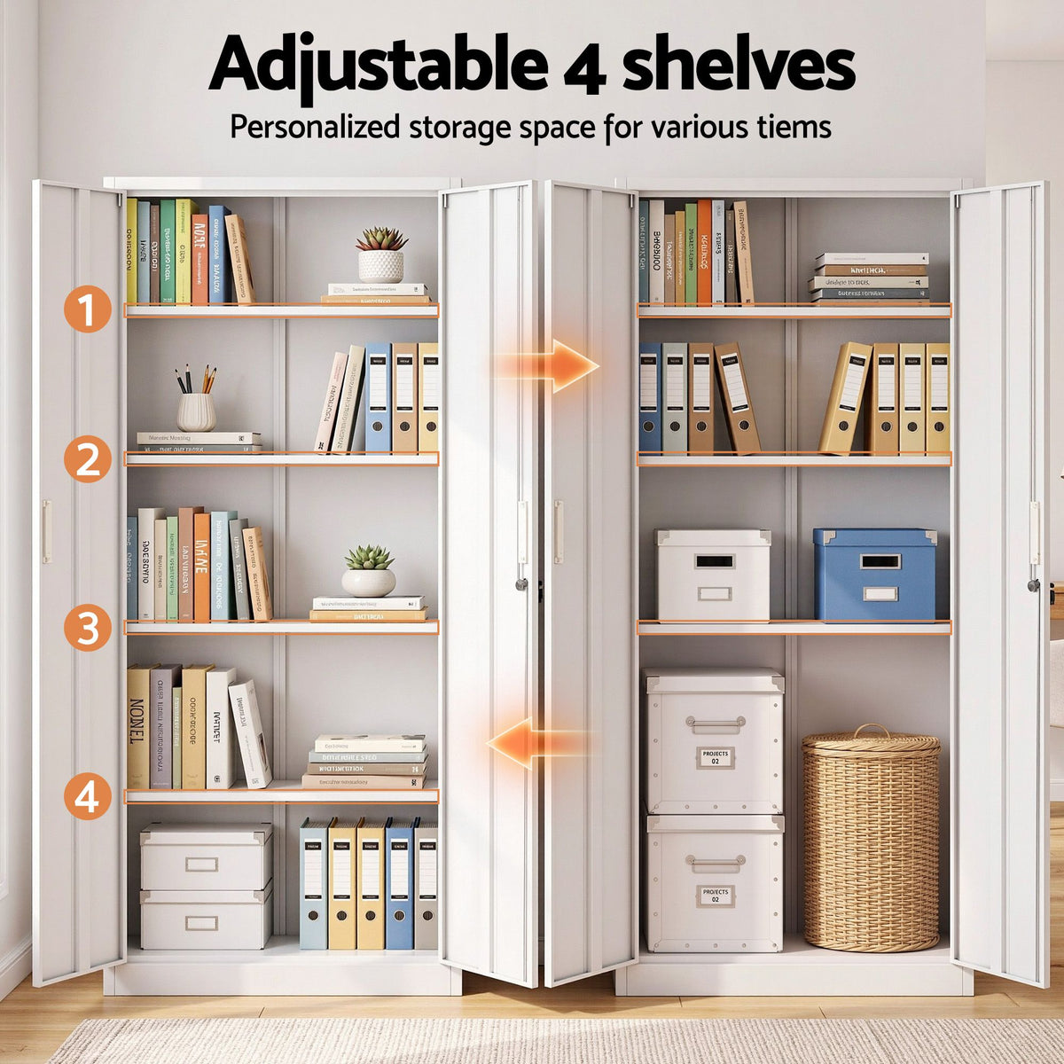 Astiss 180cm Steel Locker Cabinet Mental Storage 4 Adjustable Shelves