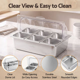 5-Star Chef 6 Pan Food Serving Display Stainless Steel Cooler Platter with Clear Roll Top Cover