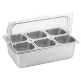 5-Star Chef 6 Pan Food Serving Display Stainless Steel Cooler Platter with Clear Roll Top Cover