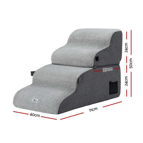 i.Pet Dog Stairs and Bed 2-in-1 Sofa Car Foam Non-Slip Washable Pet Stairs Indoor Grey