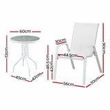 Gardeon 3PC Outdoor Bistro Set Table and Chairs Stackable Patio Furniture White