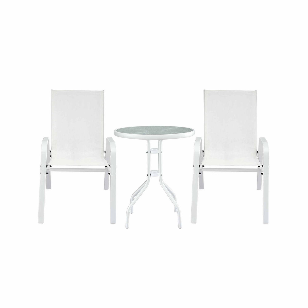 Gardeon 3PC Outdoor Bistro Set Table and Chairs Stackable Patio Furniture White