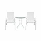 Gardeon 3PC Outdoor Bistro Set Table and Chairs Stackable Patio Furniture White