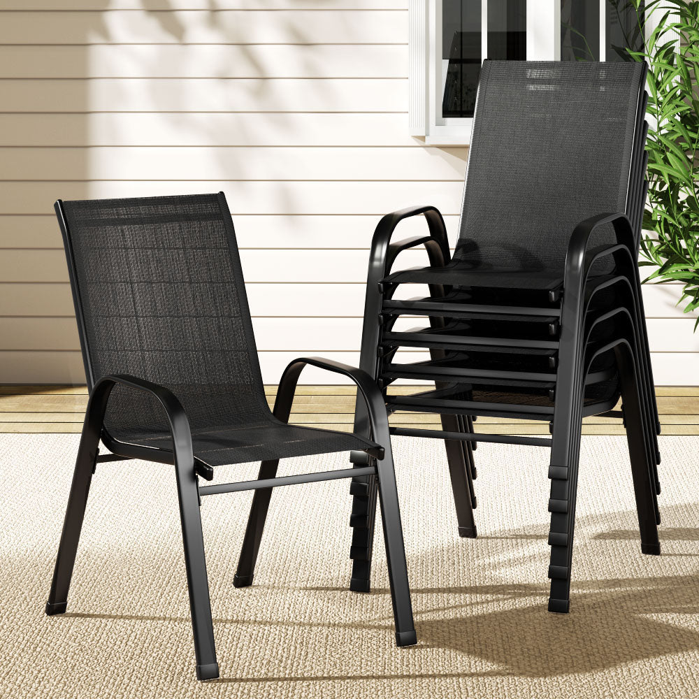 Gardeon 6PC Outdoor Dining Chairs Stackable Lounge Chair Patio Furniture Black