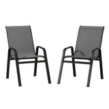 Gardeon 2PC Outdoor Dining Chairs Stackable Lounge Chair Patio Furniture Grey