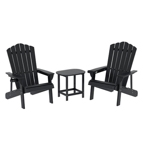 Gardeon Outdoor Table and Chairs HDPE Adirondack Beach Chair Sun Lounge Patio Furniture Garden Black
