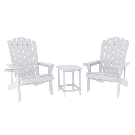 Gardeon Outdoor Table and Chairs HDPE Adirondack Beach Chair Sun Lounge Patio Furniture Garden White
