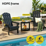 Gardeon Outdoor Table and Chairs HDPE Folding Adirondack Beach Chair Patio Furniture Black