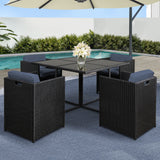 Gardeon Outdoor Dining Set 5 Piece Wicker Table Chairs Setting Black