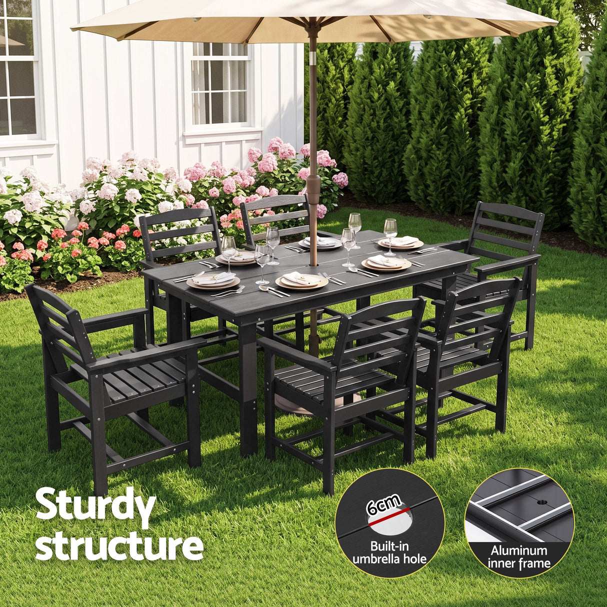 Gardeon 7 Piece Outdoor Dining Set Patio HDPE Table and Chairs Garden Furniture