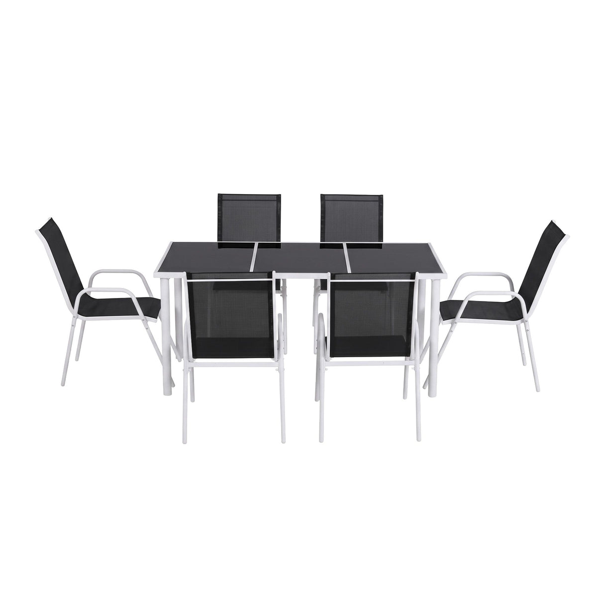 Gardeon 7 Piece Outdoor Dining Set Steel Textilene Patio Furniture Table and Chairs Black