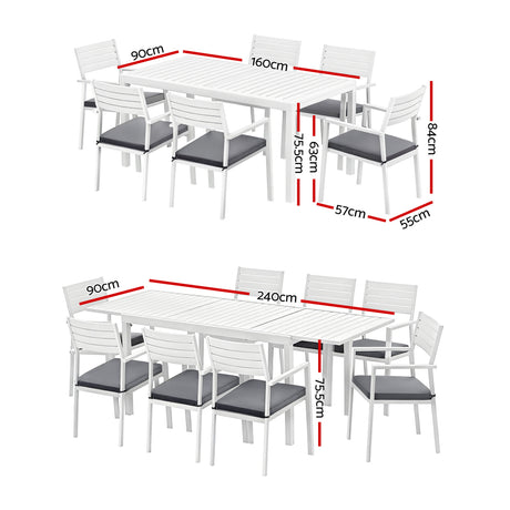 Gardeon Outdoor Dining Set 9PCS Aluminum Extendable Table Chairs Patio Furniture