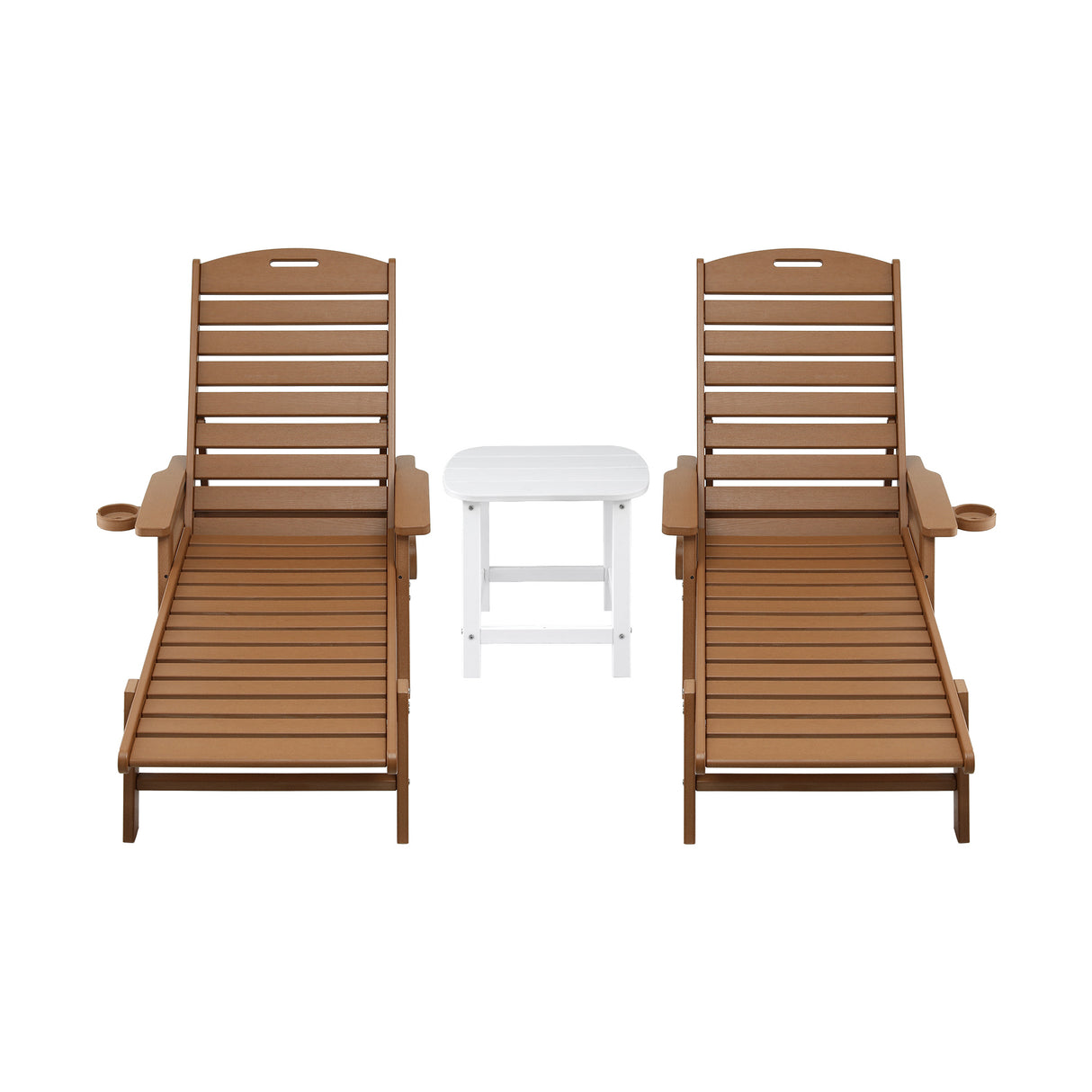 Gardeon Sun Lounge Lounger Table and Chairs Beach Chair HDPE Patio Outdoor Furniture Wheels Brown