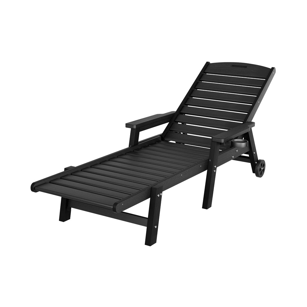Gardeon Sun Lounge Lounger Beach Chair HDPE Patio Outdoor Furniture with Wheels Black