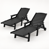 Gardeon 2PCS Sun Lounge Lounger Beach Chair HDPE Patio Outdoor Furniture with Wheels Black